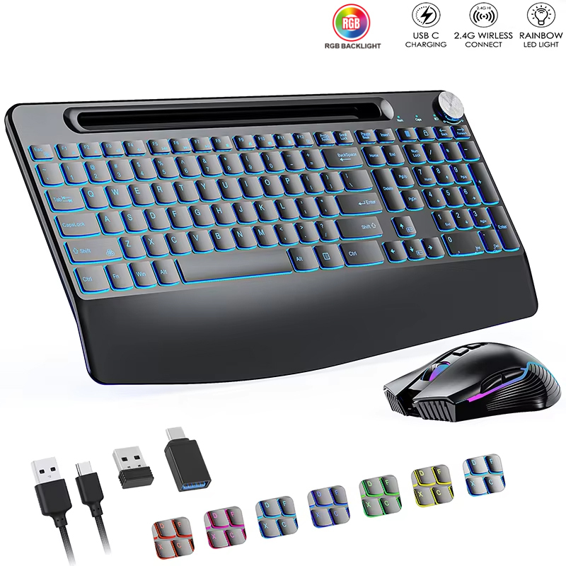 Pc Gaming Set - Mouse Keyboard nirkabel 2.4G & tipe-c,